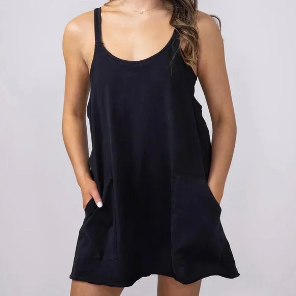 Distressed Black Newin Knit Mini Romper Dress size L - Picture 3 of 12